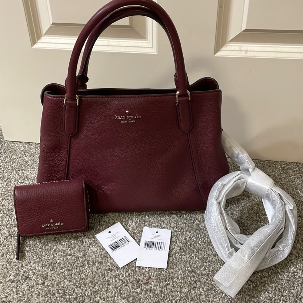 Kate Spade Medium Satchel Jackson Cherrywood & matching small trifold wallet